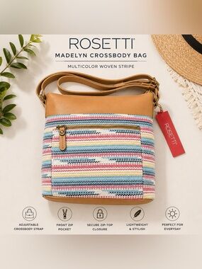 NWT Rosetti Madelyn Crossbody Bag Multicolor Woven Stripe Boho Shoulder Purse